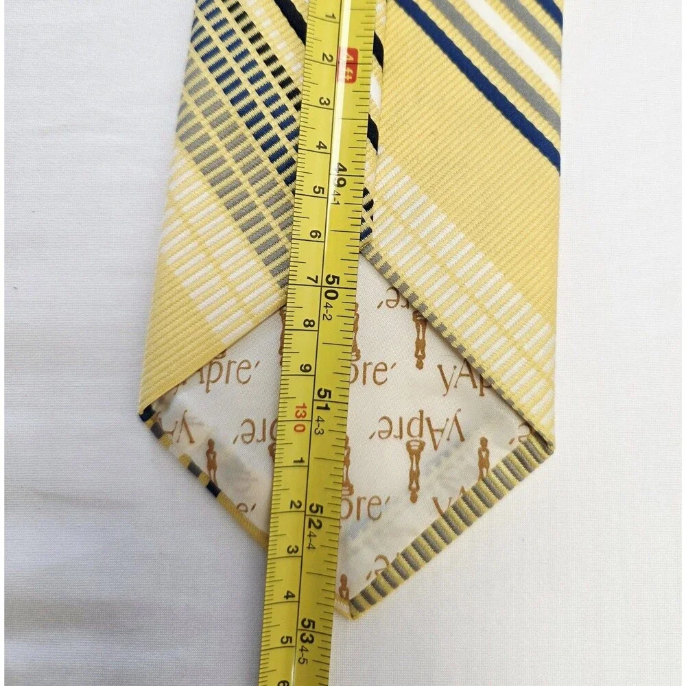 Arnold Christensen Polyester Woven Striped Tie Yellow Blue White Gray Men